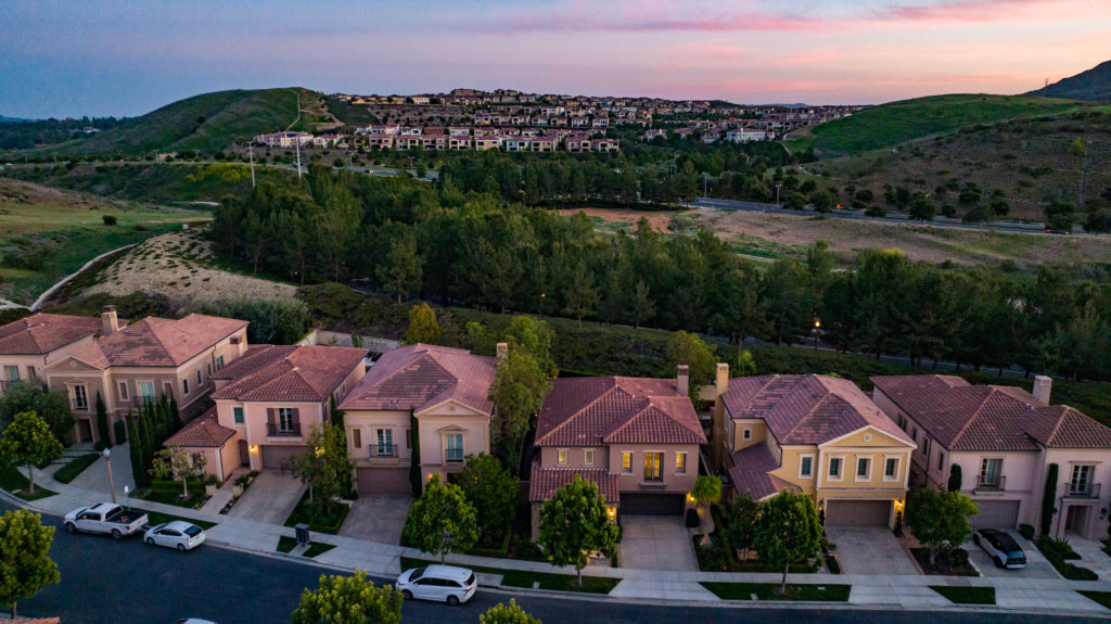 A front view image of five houses in Hidden Canyon Homes for Sale, Irvine, CA