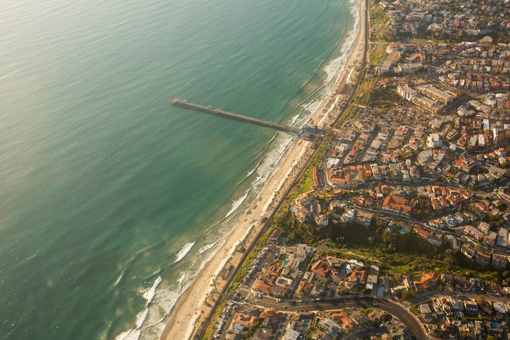 San Clemente pier and coastline from the air